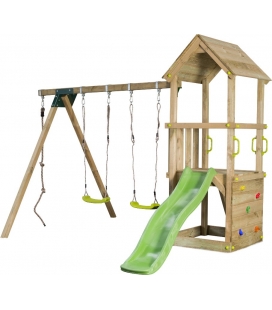 Complete play tower with swing and slide