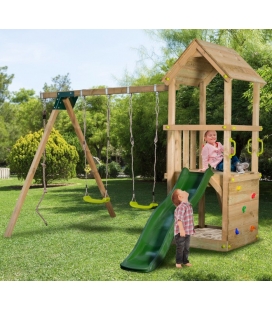 Tour de jeu complète avec portique et toboggan VERT FONCE