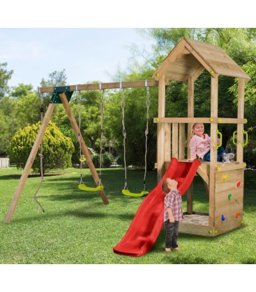 Tour de jeu complète avec portique et toboggan ROUGE