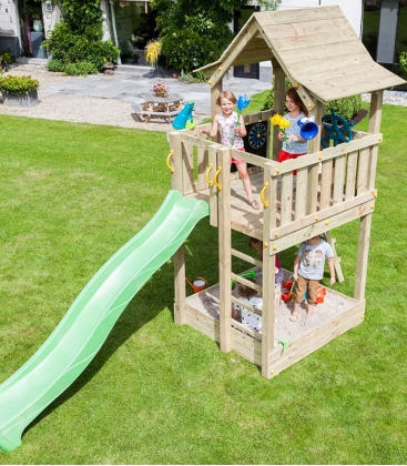 Tour de jeux Pagoda en bois avec toboggan de 2m90