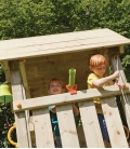 Aire de jeux en bois avec tour Kiosk, toboggan de 2m30 et module pour accrocher 2 balançoires