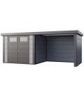 Abri de jardin en acier Eleganto 2724 de 6,4 m² avec auvent fermé