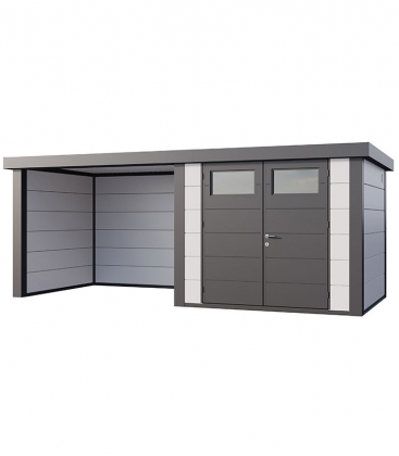 Abri de jardin en acier Eleganto 2724 de 6,4 m² avec auvent fermé