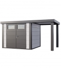 Abri de jardin en acier Eleganto 2724 de 6,4 m² avec auvent ouvert