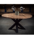Table à manger en bois ronde avec pied noir en acier