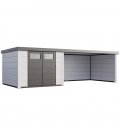 Abri de jardin en acier Eleganto 3330 de 9,8 m² avec auvent extra large 13.8m²