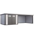 Abri de jardin en acier Eleganto 3330 de 9,8 m² avec auvent extra large 13.8m²