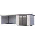 Abri de jardin en acier Eleganto 3330 de 9,8 m² avec auvent extra large 13.8m²