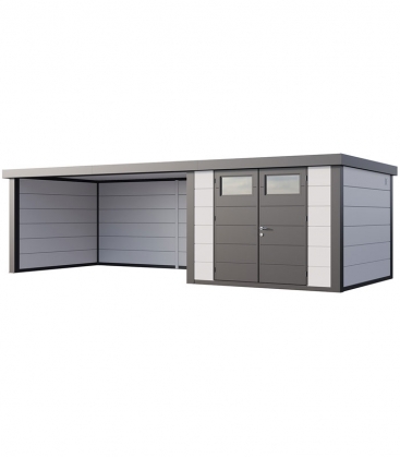 Abri de jardin en acier Eleganto 3330 de 9,8 m² avec auvent extra large 13.8m²
