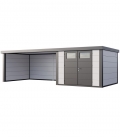 Abri de jardin en acier Eleganto 3330 de 9,8 m² avec auvent extra large 13.8m²