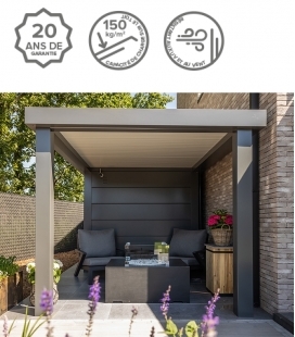 Abri de jardin en acier Eleganto 2424 de 5,7 m² avec auvent large ouvert de 6,8m²