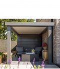 Abri de jardin en acier Eleganto 2724 de 6,4 m² avec auvent small ouvert de 4m²