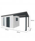 Abri de jardin en métal finition crépi blanc 3,45*2,56m de 8,9m²