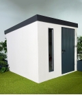 Abri de jardin en métal finition crépi blanc 3,45*2,56m de 8,9m²