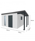 Abri de jardin en métal finition crépi blanc 3.45 X 3.56m de 12,3m²