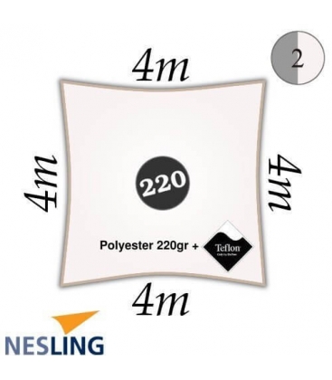 Voile d'ombre carré polyester et finition teflon 4m densité 220Gr couleur blanc