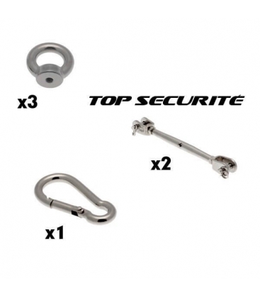 Kit Fixation Voile Triangulaire anneau de levage, tendeur et mousqueton