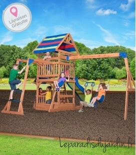 Northbrook children's play area in untreated tropical wood and accessories, slide, dining area