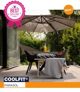 Parasol Coolfit classic Ajouré densité 285Gr hdpe Nesling à bras déporté coloris crème / blanc cassé