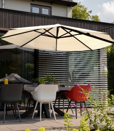 Parasol classic déporté Nesling Ajouré HDPE densité 285Gr ambase offerte crème