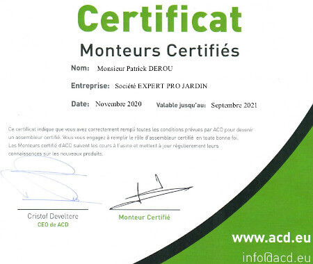 leparadisdujardin possède son propre monteur certifié